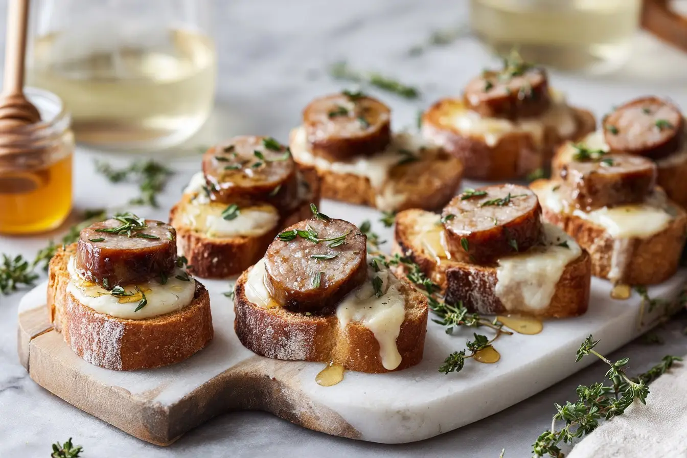 Sausage and brie crostini appetizer